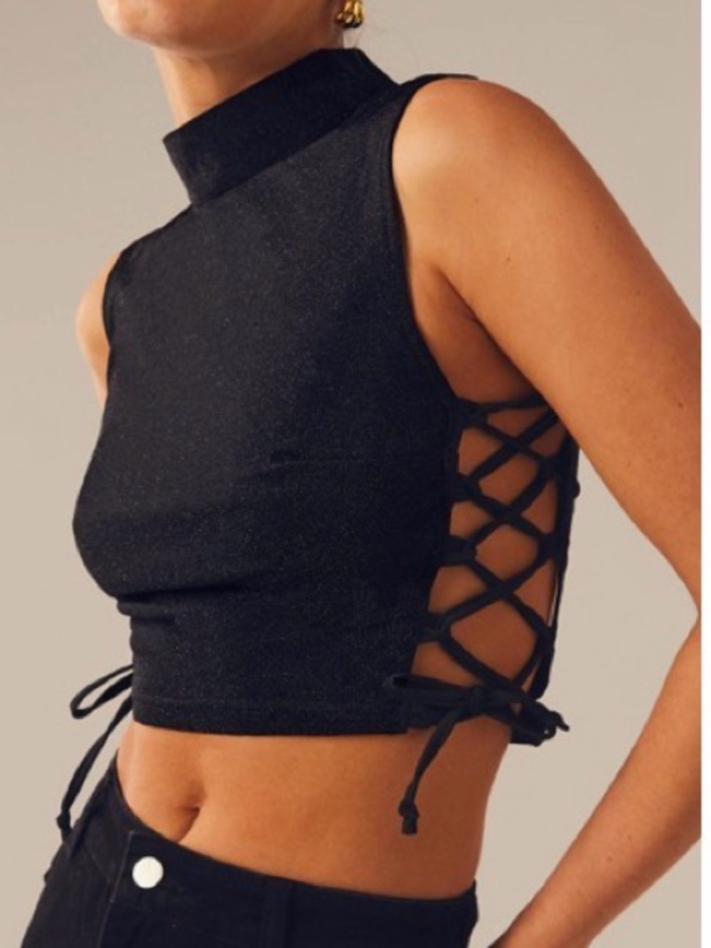 NWT Peppermayo Black Sleeveless Side-Drawstring Sparkle Tank